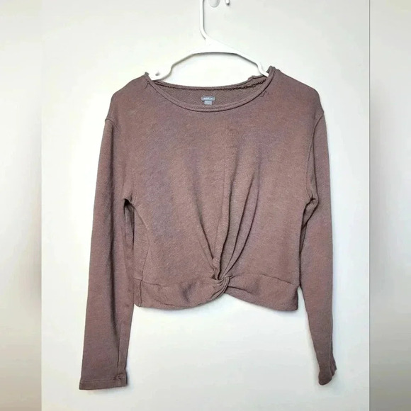 aerie Sweaters - Aerie Brown Cropped Twisted Front Knot Long Sleeve Crop Top Sweatshirt Size S